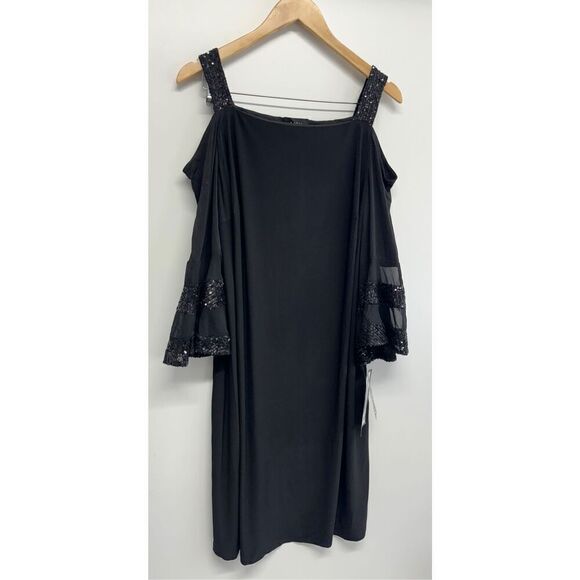 MSK Dress Size 1X Sequined Cold Shoulder Shift Bell Sleeve Knee Length NEW - Picture 4 of 11